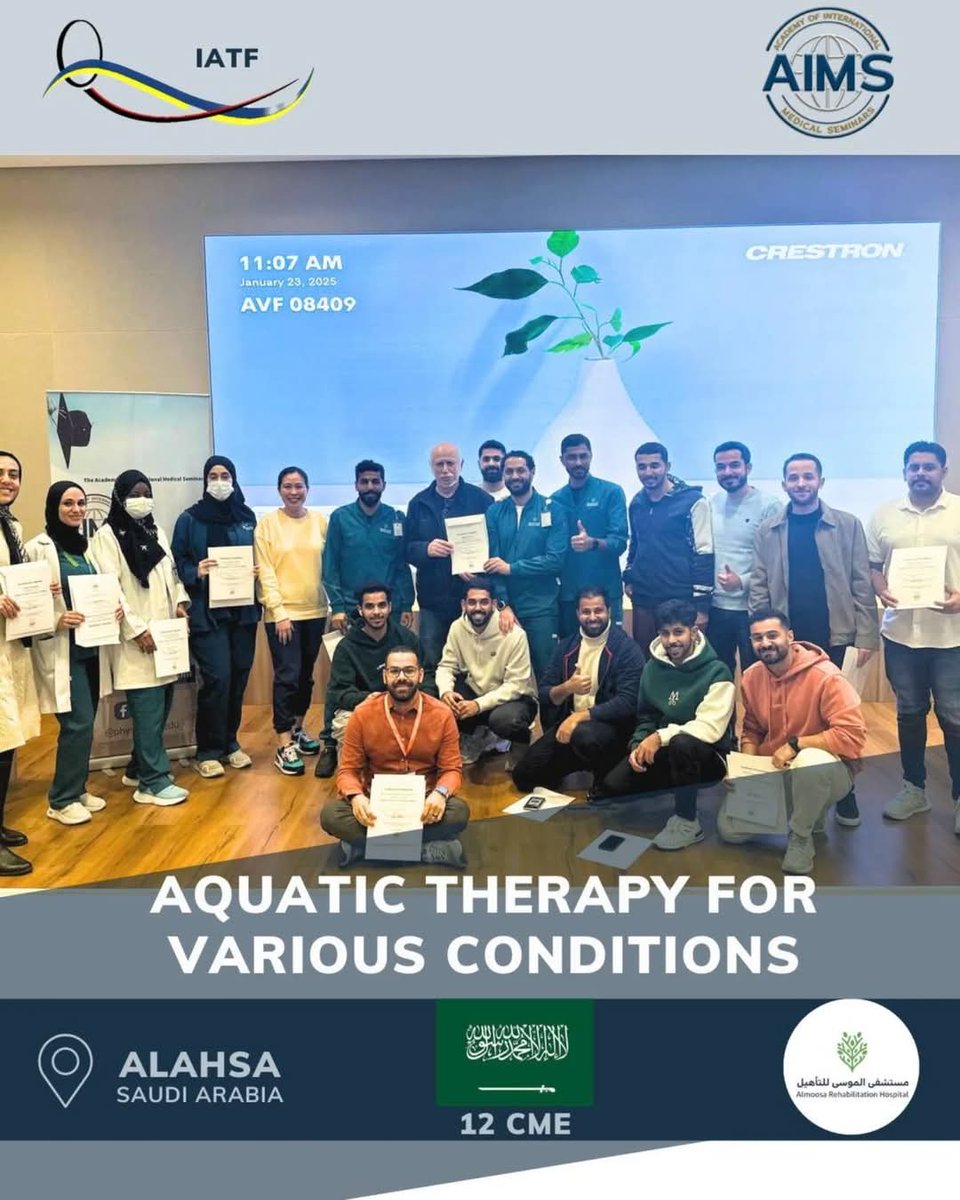 This course with evidence based clinical applications in 6 health conditions contained a taste of WST, BRRM, CAC, cognitive, Halliwick and plain strengthening: first time in the KSA. Thanks to all, esp Mohamed and Kholoud for the professional engagement in all course elements
