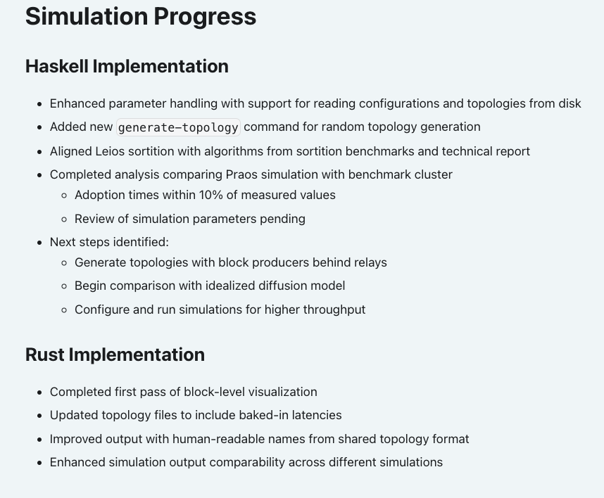 The latest weekly report is now out from the Ouroboros Leios team, including updates on both the Haskell and Rust simulations

leios.cardano-scaling.org/news/2025/01/2…

@InputOutputHK