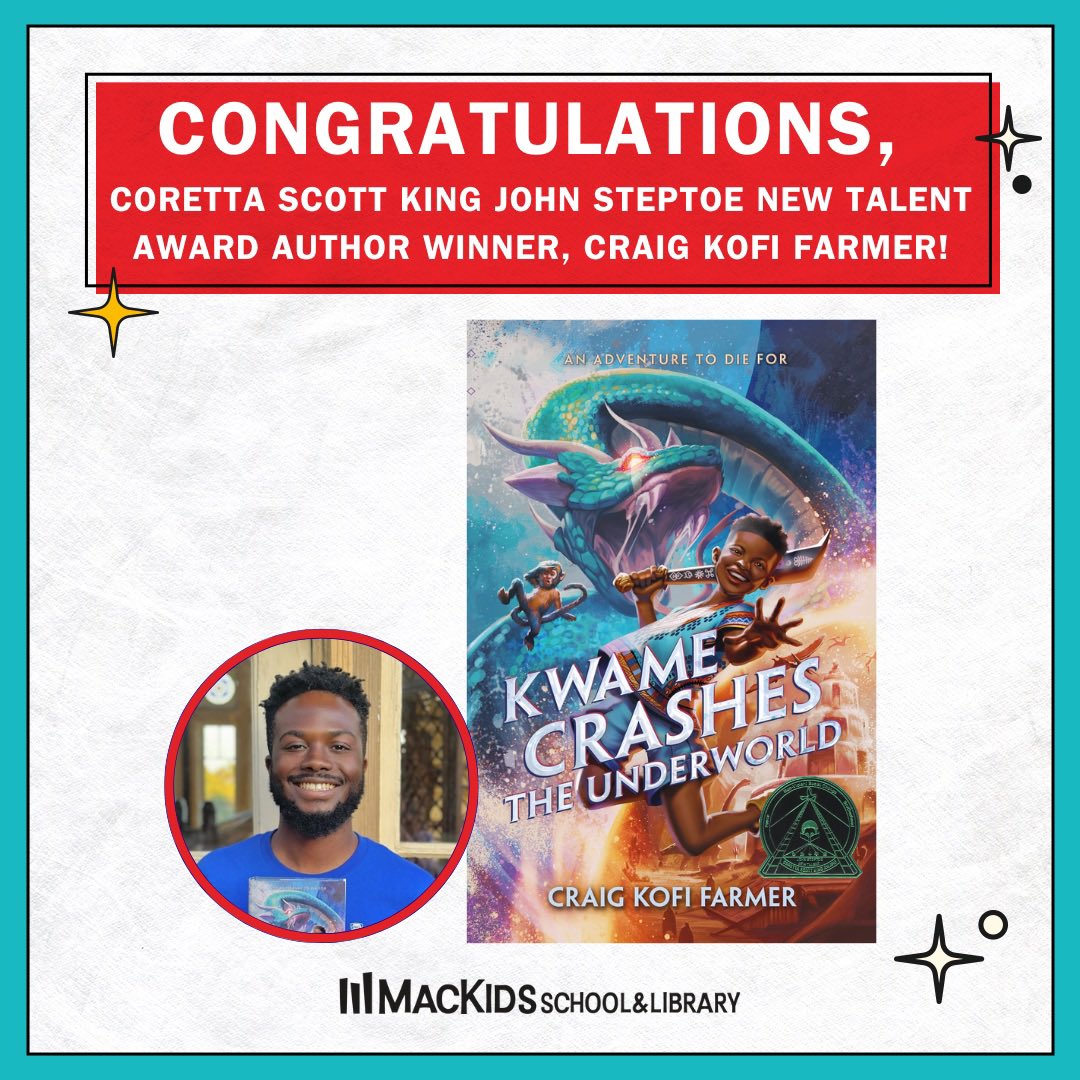 Reeling to announce KWAME CRASHES THE UNDERWORLD has been selected as the winner of the Coretta Scott King/John Steptoe New Talent Award!!! In a world that truly needs Black art, this is a true honor 🇬🇭
