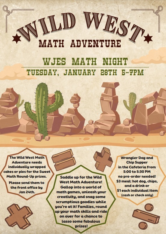 Yeehaw!

Saddle up for the Wild West Math Adventure! Join us for a rootin' tootin' time filled with exciting math games, creative activities, and delicious treats. Bring the whole family to round up your math skills and lasso some fabulous prizes!