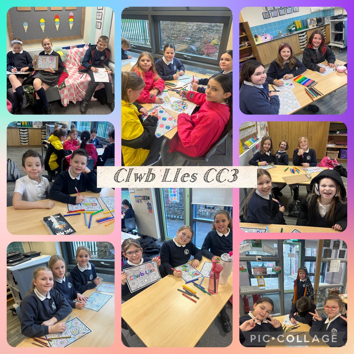Ysgol_y_Castell's tweet image. Am ddechreuad i'n Clwb Lles yn CC3. 70 o blant wedi mynychu! Roedd yn gyfle i'r plant ymlacio, sgwrsio gyda ffrindiau a lliwio☁️🧘

What a start to our Wellbeing Club today- 70 children attending! It was a chance to relax, chat with friends and colour☁️🧘 #lles #wellbeing