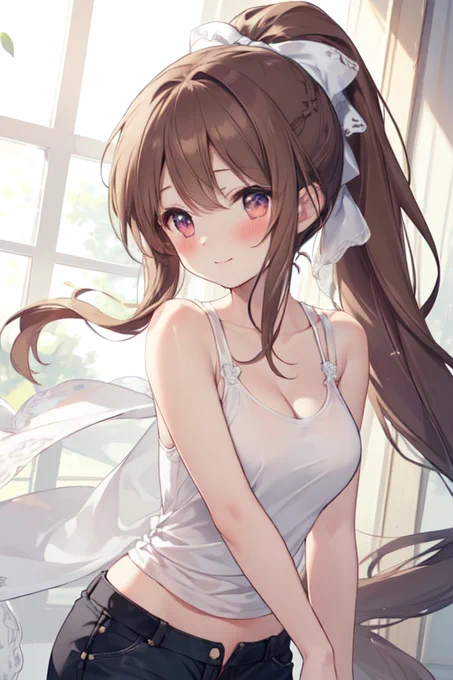 茶髪ポニーテール少女 02#AIart 