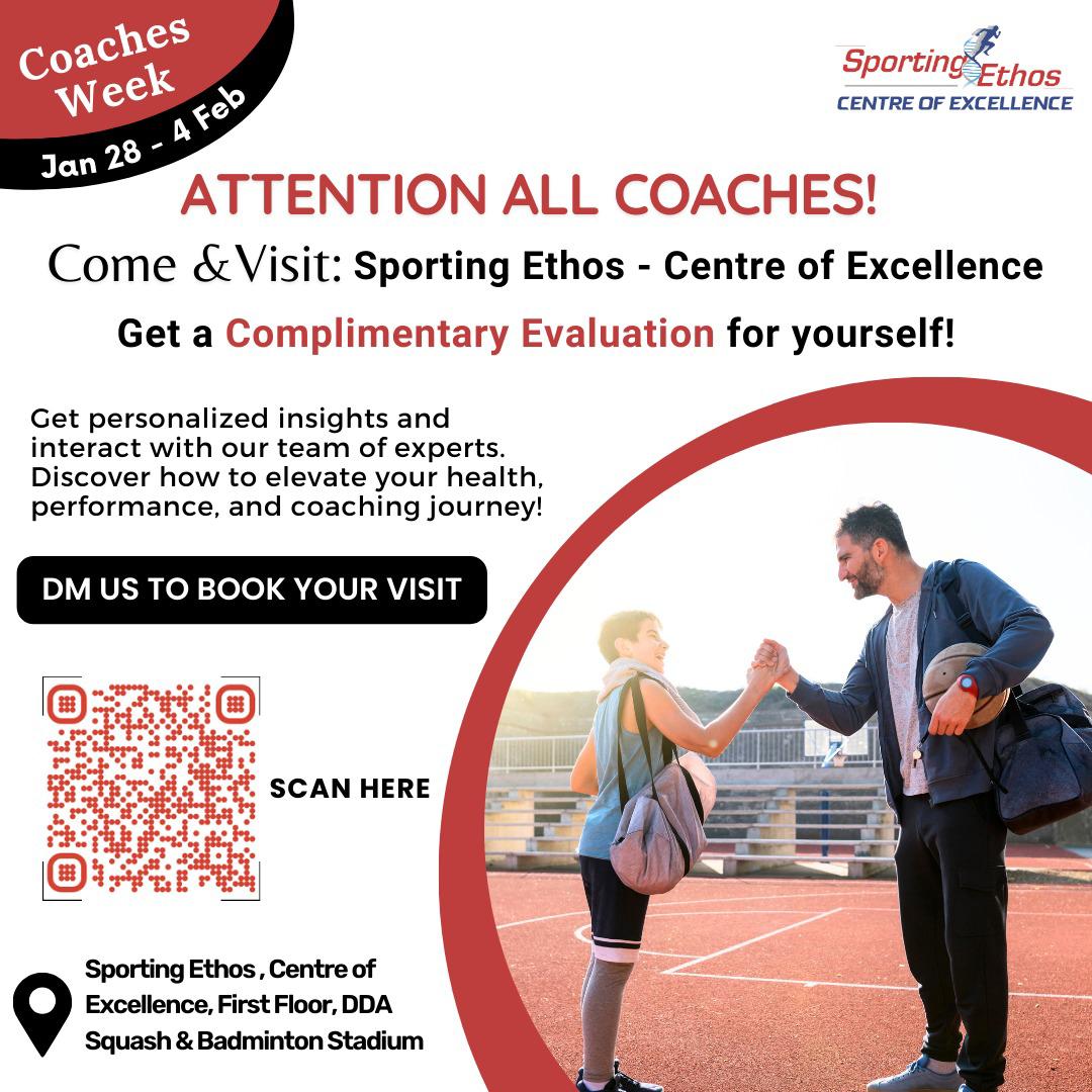 sporting_ethos's tweet photo. 🎯 Attention All Coaches!🎯
It’s Coaches Week at Sporting Ethos - Centre of Excellence from January 28th to February 4th!

🏅 Get a Complimentary Evaluation tailored to your unique needs!
🤝 Interact with our expert team &amp; gain insights that will elevate your performance, health. https://t.co/j8OJ1FU2Fu