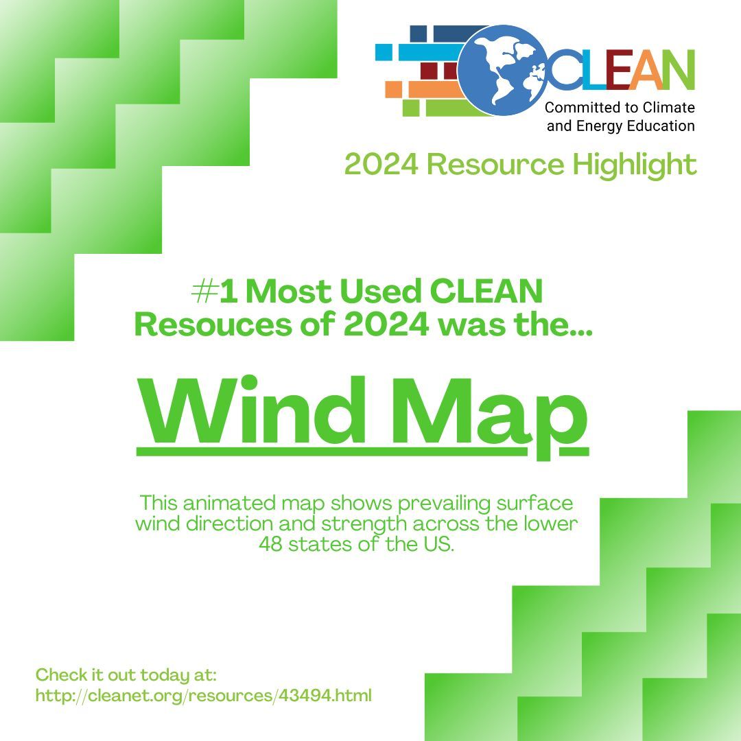 Following up on last week’s post, we’re excited to spotlight the #1 most used CLEAN resource of 2024: the Wind Map! 🍃🗺️ Check out this incredible resource today at buff.ly/4joWc8p 🌍📚 #ClimateEducation #CLEANResources