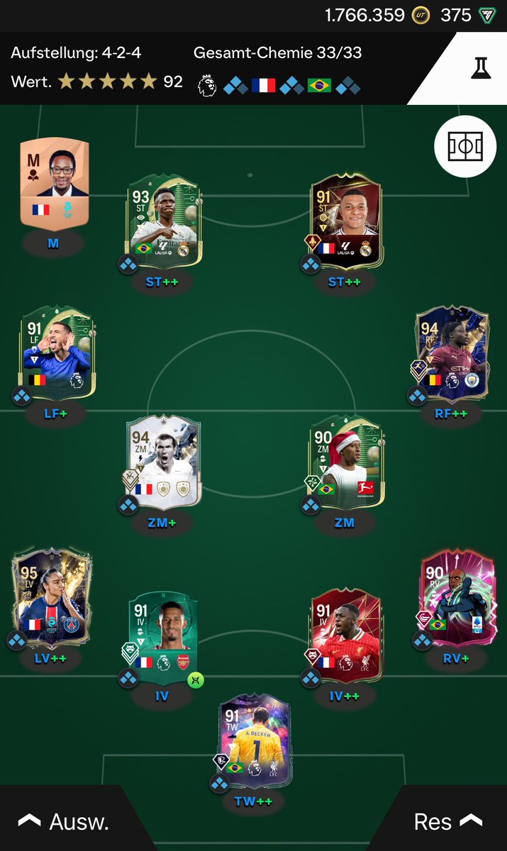 XfreddieF's tweet photo. @FUT24News Full untrade Team👍🏻 spend 100€. mbappe vini hazard and kara toty from grinding packs 😎 https://t.co/BVIs24ObCd