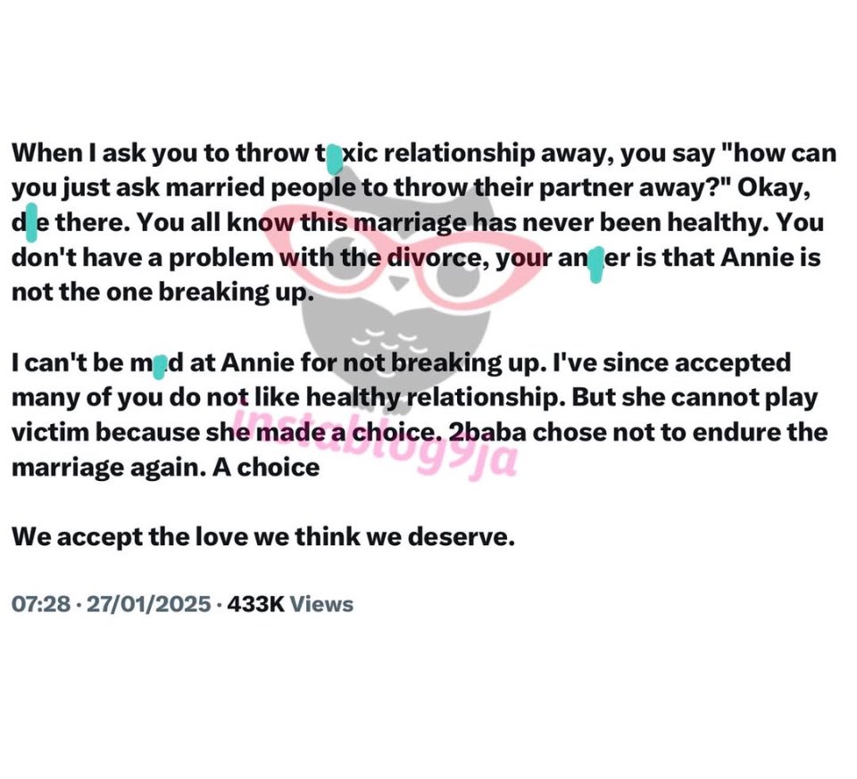 tolaimad's tweet photo. #AnnieIdibia #tuface #2Baba #Idibia #innocenceIdibia #Divorce https://t.co/Y6vYBkZ91n