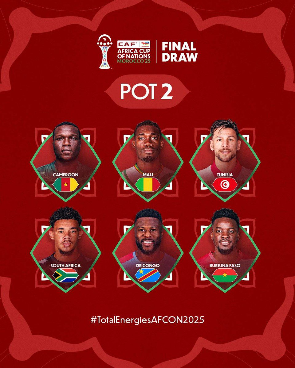 PremierBetCM's tweet photo. Aujourd'hui, aura lieu le tirage au sort de la 🏆 CAN 2025 ! 😎

Le Cameroun 🇨🇲 est dans le POT 2 ! 👀

🤔 Quels adversaires souhaiterais tu pour nos Lions Indomptable ? 🦁 

📸 CAF 
#CAN2025 #TotalEnergiesAFCON2025 #AFCON2025 https://t.co/bRk74IyoOM