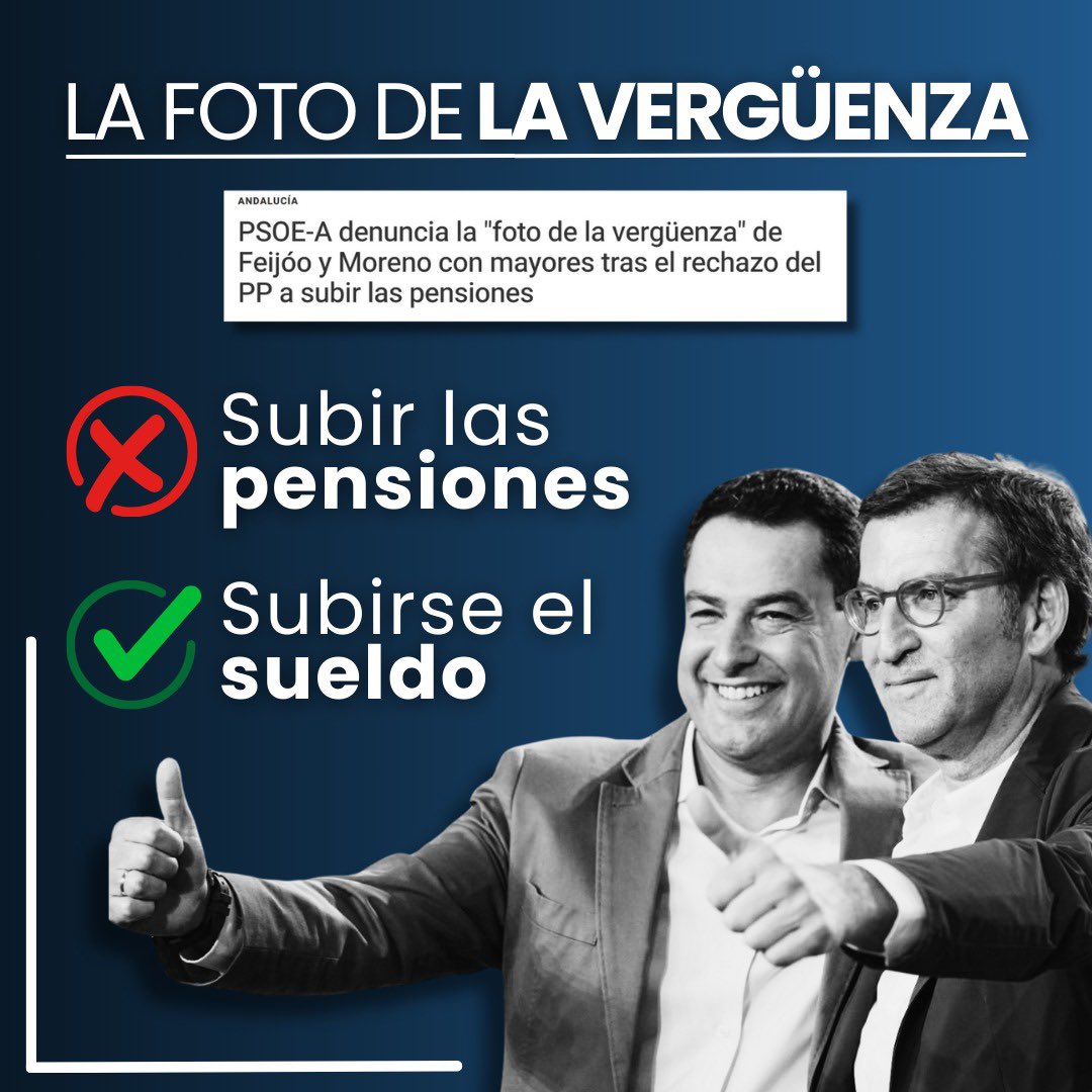 Las prioridades de Moreno Bonilla para Andalucía:

❌ Subir las pensiones.
✅ Subirse el sueldo dos veces en un año.

Siempre antepondrá sus intereses personales a los de nuestra tierra.

#FotoDeLaVergüenza