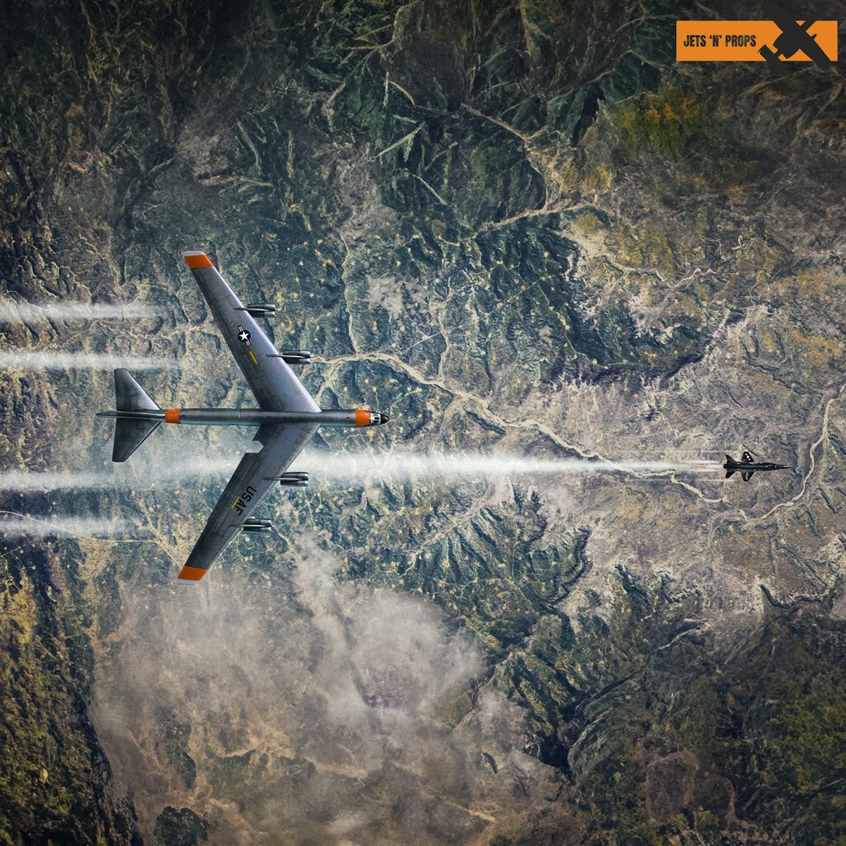 Boeing NB-52A launching an X-15.  The oldest B-52 in existence, this is the third “A” model built.  This is one of two B-52s modified to carry the X-15 rocket plane.