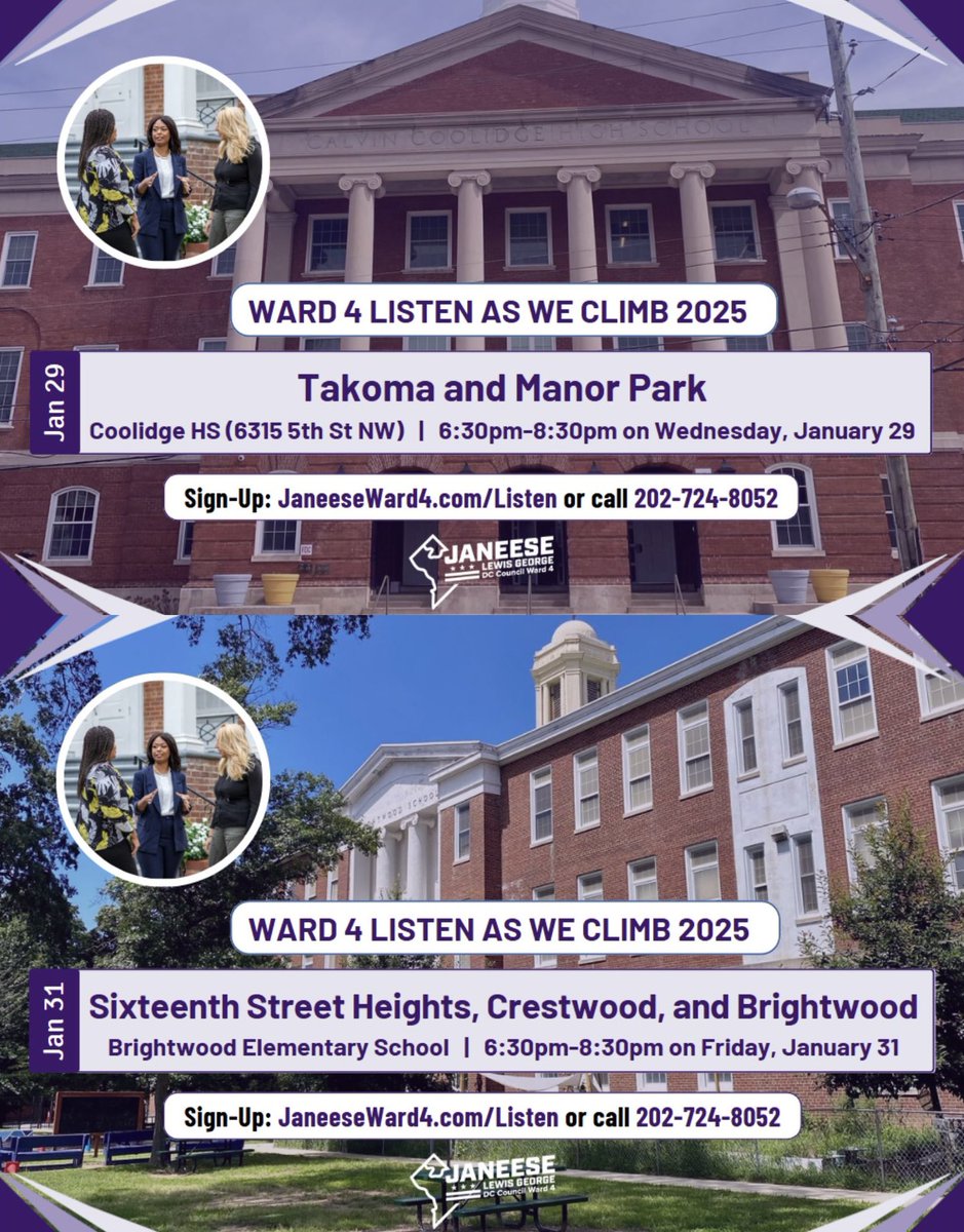 Week 2 of Listen As We Climb continues on Wednesday with #Takoma and #ManorPark, and on Friday with #16thStreetHeights, #Crestwood, and #Brightwood.
 
Looking forward to hearing neighbors' ideas and priorities to guide my work on the Council and in our community!