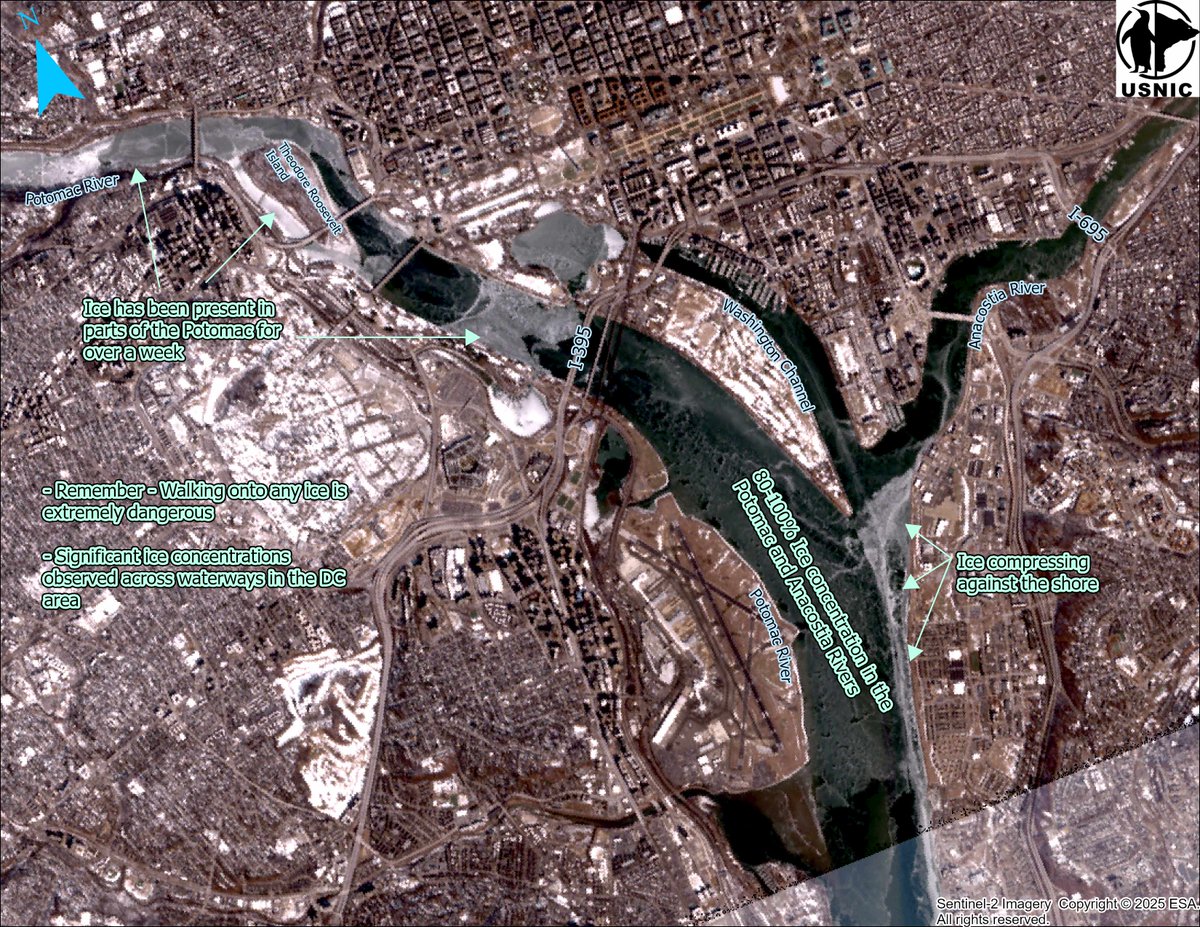 ICPRB (@potomaccommis) on Twitter photo Photo from <a href="/usnatice/">U.S. National Ice Center</a> showing the ice formation in the Potomac River in the DC region.
🦺 Safety announcement: Stay off the ice. Walking on ice is extremely dangerous. It is unpredictable and can breakup without warning, especially as the weather warms.
<a href="/NPSNewsDC/">National Parks of Greater Washington, DC</a> <a href="/Gr8FallsPark/">Great Falls Park</a> Photo from <a href="/usnatice/">U.S. National Ice Center</a> showing the ice formation in the Potomac River in the DC region.
🦺 Safety announcement: Stay off the ice. Walking on ice is extremely dangerous. It is unpredictable and can breakup without warning, especially as the weather warms.
<a href="/NPSNewsDC/">National Parks of Greater Washington, DC</a> <a href="/Gr8FallsPark/">Great Falls Park</a>