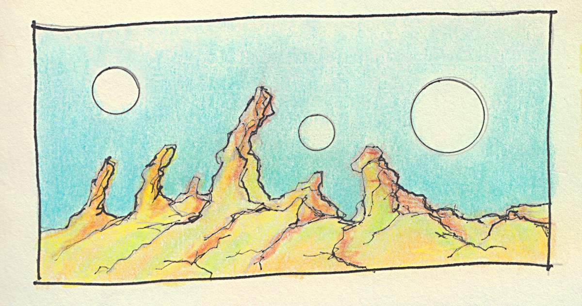 EonWorks's tweet image. Space landscape sketch from my sketchbook (colored pencils and black ink) #DrawingSketch #ArtSketch #SketchArt