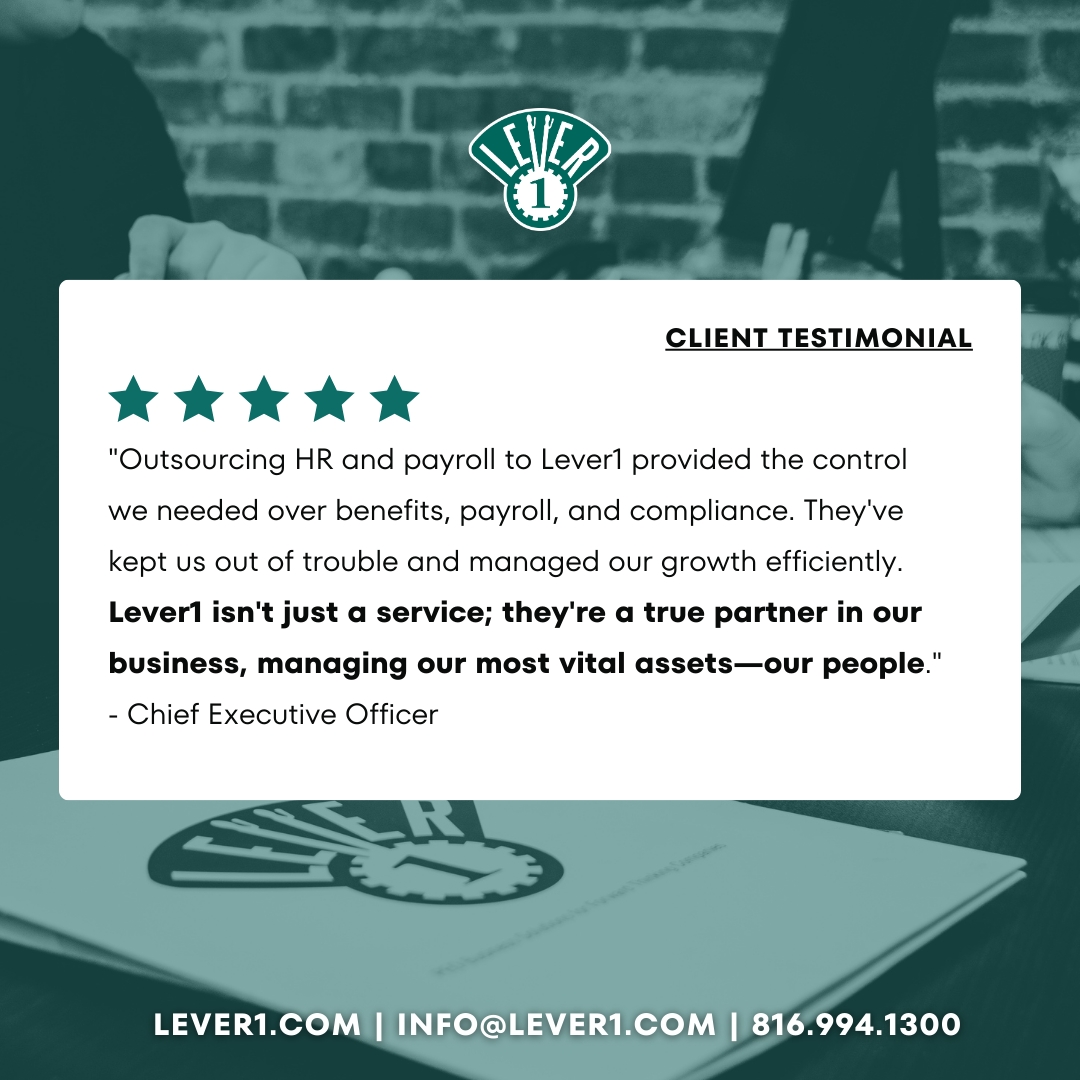 Lever1 offers full-service solutions to streamline your business operations. 🤝 But don't just take our word for it - check out what one of our clients has to say about partnering with us! 

Call us today to find out how we can support your team.

#HR #EmployeeBenefits #Payroll