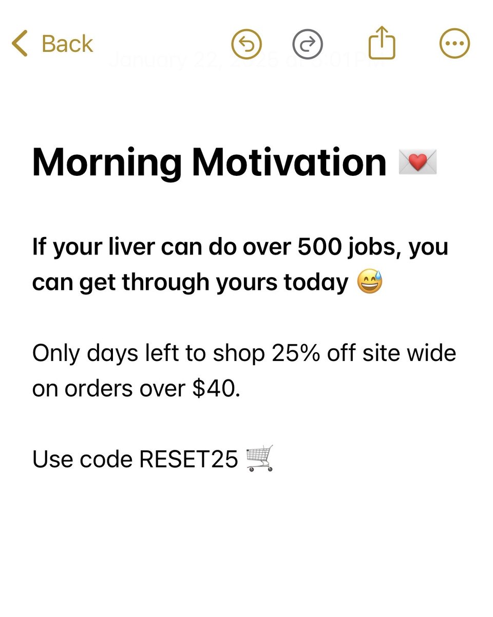 When your liver sends you a gentle reminder...💌

Shop 25% off sitewide on orders over $40. Sale ends soon 1/31 - Use code RESET25

PSA: Share this with the first person on your share list who’s still recovering from the holiday’s 😅