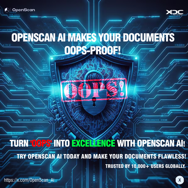 DKdz__'s tweet image. ✨ Say goodbye to &quot;Oops!&quot; moments!
OpenScan AI makes your documents OOPS-PROOF!

Turn &apos;Oops&apos; into Excellence with flawless document scanning.
Join 10,000+ users globally and experience the difference. 🌍

👉 Try it today: x.com/OpenScan_Ai

#OpenScanAI #AItechnology
