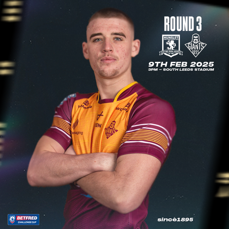 Giantsrl's tweet photo. 🏆 Huddersfield Giants will face @HunsletRLFC on Sunday 9th February in the 3rd Round of @TheChallengeCup.

Tickets are now on-sale through Hunslet, with the game kicking off at 3pm at the South Leeds Stadium.

#Since1895