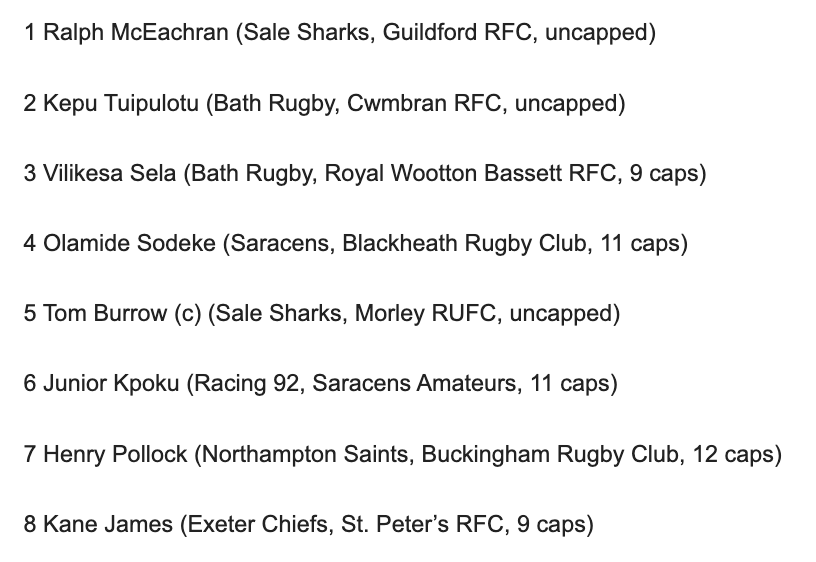 England U20's starting pack for Ireland on Thursday night. Oosh.
