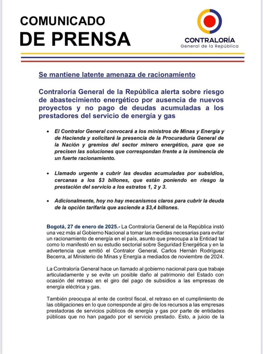 Enrique_GomezM's tweet image. Petro pelea con el mundo mientras el país sigue en llamas, nos distrae. No sólo es la violencia en el Catatumbo, estamos en riesgo de un racionamiento energético y el sistema de salud está por colapsar. El shu shu shu como política de Estado. 

La Procuraduría mantiene la alerta…