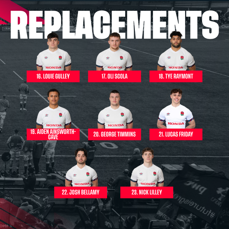 Henry Pollock goes straight from England's Six Nations training camp into the England U20 team to face Ireland U20s on Thursday.

Junior Kpoku and Kane James also back from last year. Kpoku has been playing lots for Racing 92.

Watch out for Bath hooker Kepu Tuipulotu too!