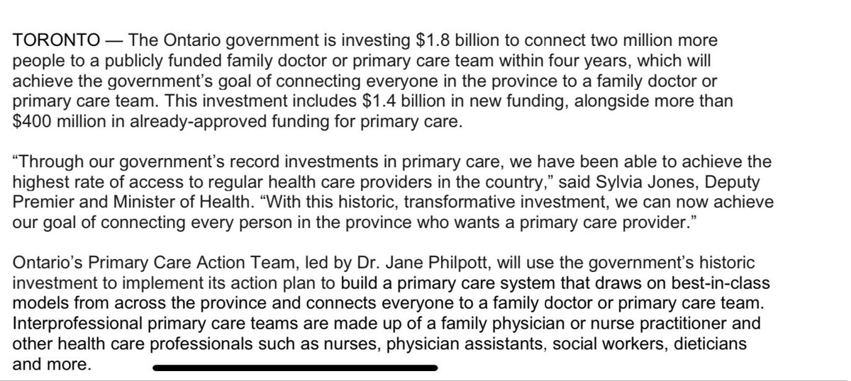 ColinDMello's tweet image. NEW: The Ford government says it&apos;s spending an additional $1.4Billion to increase primary care access by 2029. 

The government is promising 300 primary care teams with a range of healthcare workers, not just physicians. 

#onpoli