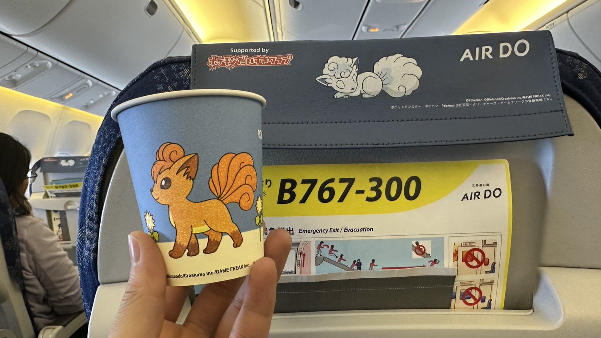 totemo_ichiro's tweet photo. 3年ぶりのAIRDOは…

「ロコンジェット北海道」でした！

左舷側はアローラロコン、
右舷側はロコンで左右非対称のデザイン

ヘッドレストカバーや紙コップ、エプロンなども特別仕様です…✈︎ https://t.co/4G0DOpf7Vq