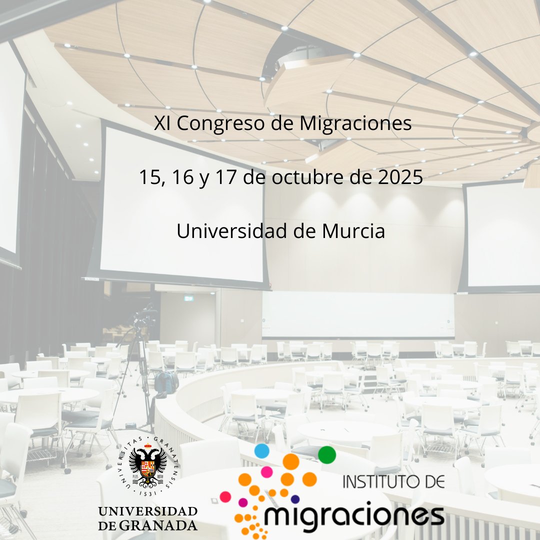 IMigraciones's tweet photo. XI Congreso de Migraciones, los días 15, 16 y 17 de octubre de 2025, supone un foro de encuentro, intercambio y participación para dar a conocer los avances de la investigación social en torno a las migraciones. #Migraciones #UGR #Congreso
URL: congresomigraciones2025@um.es https://t.co/fS5PxOguIY