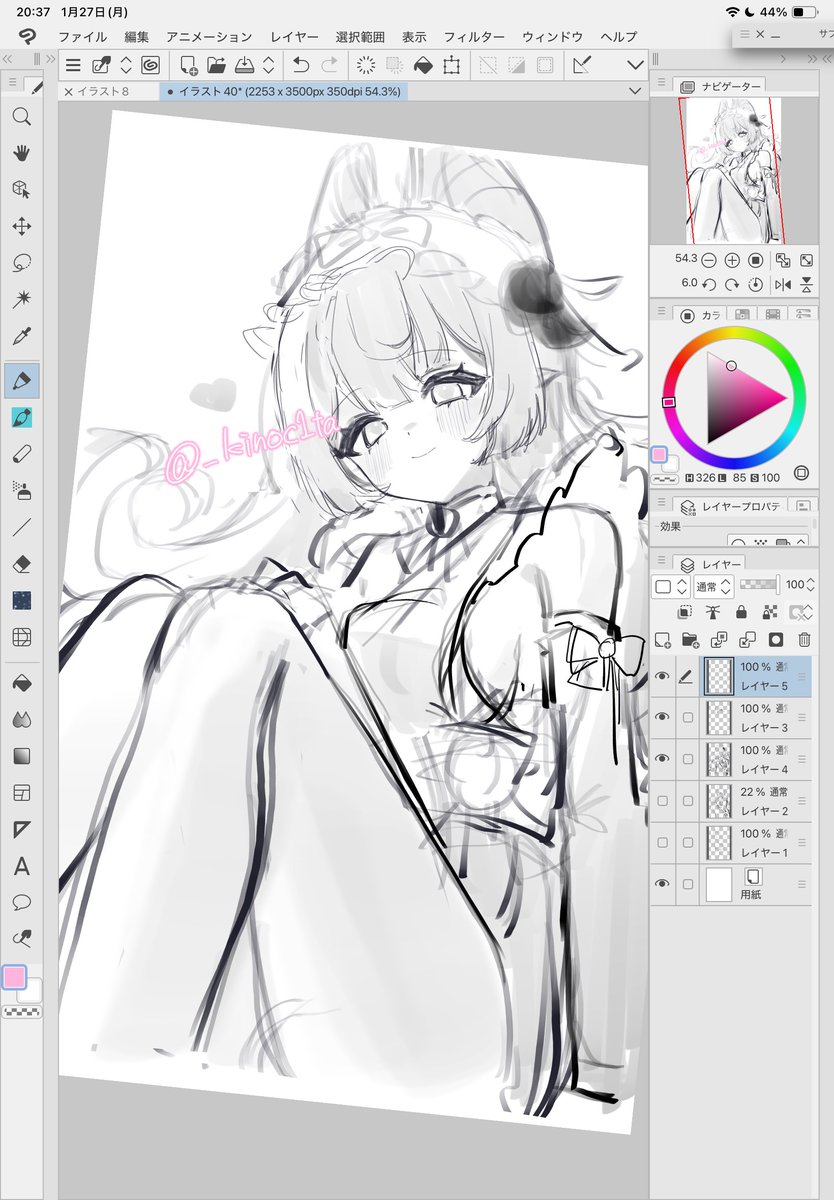 _kinoc1ta's tweet image. 絶対描き上げたいのでラフ透過😤