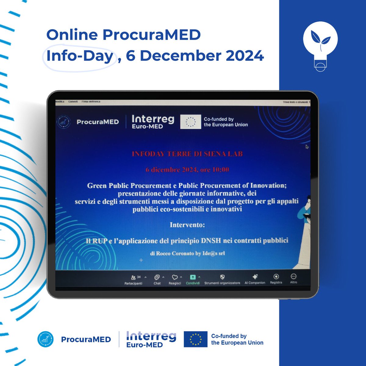 ProcuraMED (@_procuramed) on Twitter photo On 6th of December 2024, <a href="/tds_lab/">Terre di Siena LAB</a> hosted the online Info Day and Thematic Sessions on Green and Innovative Procurement (GPP and PPI). 🌱
The event showcased the opportunities and services offered by <a href="/_ProcuraMED/">ProcuraMED</a> and provided detailed insights on the upcoming training sessions. On 6th of December 2024, <a href="/tds_lab/">Terre di Siena LAB</a> hosted the online Info Day and Thematic Sessions on Green and Innovative Procurement (GPP and PPI). 🌱
The event showcased the opportunities and services offered by <a href="/_ProcuraMED/">ProcuraMED</a> and provided detailed insights on the upcoming training sessions.