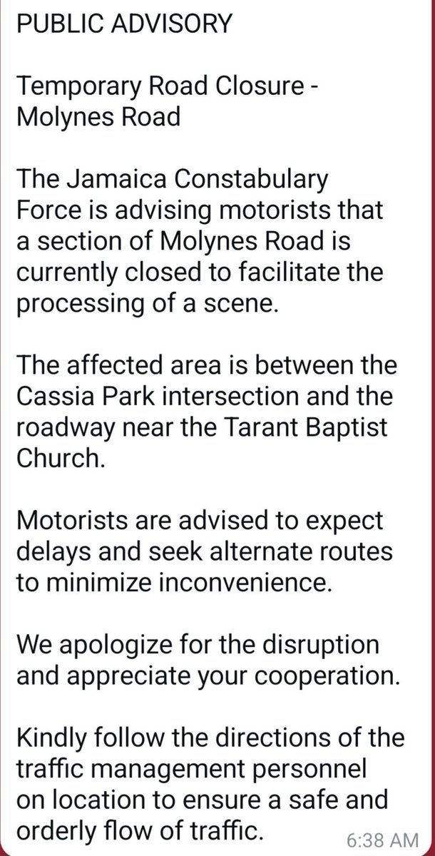 rohanpowellJA's tweet photo. #PUBLICSERVICEALERT from @JamaicaConstab 👇 https://t.co/sNjZk6U6rq