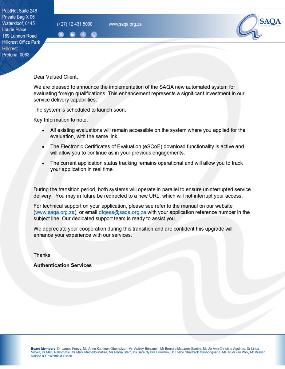 SAQA (@saqalive) on Twitter photo SAQA to launch a new online foreign qualification verification system. 💃💃💯 SAQA to launch a new online foreign qualification verification system. 💃💃💯