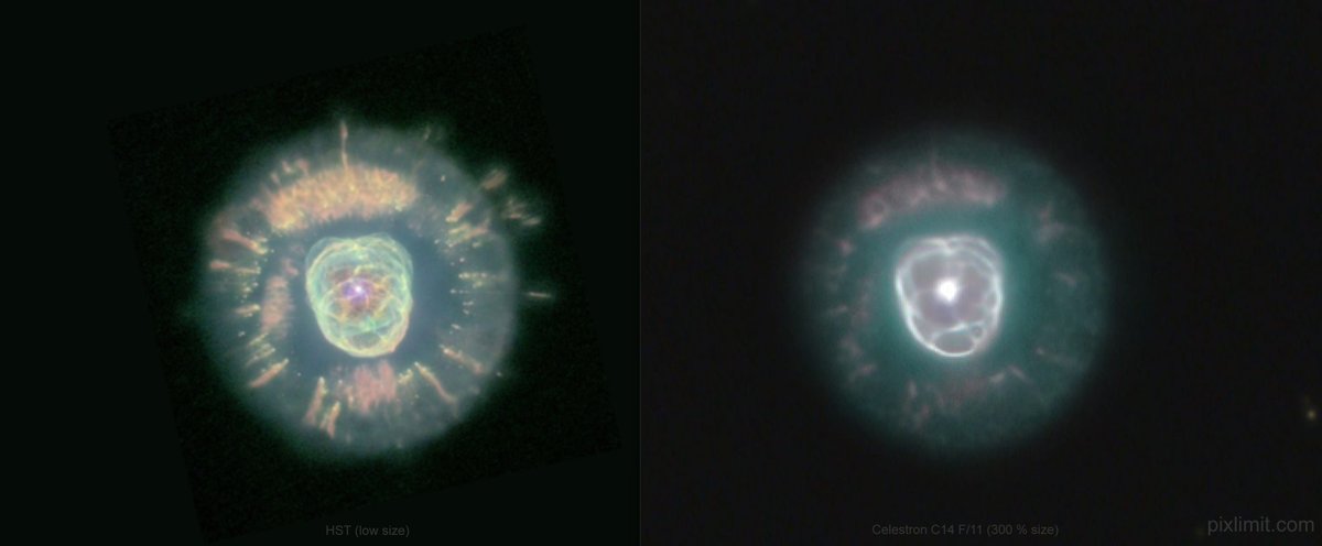 Peter_Bresseler's tweet photo. The Eskimo Nebula (NGC 2392) in comparison with HST. I photographed the Eskimo Nebula with my Celestron  #celestron #telescope C14 at about 3912 mm (F11) focal length. 

#nature #astronomy #astrophotography 

More: https://t.co/Yqp3jnXnDj https://t.co/7emjqeG8YQ