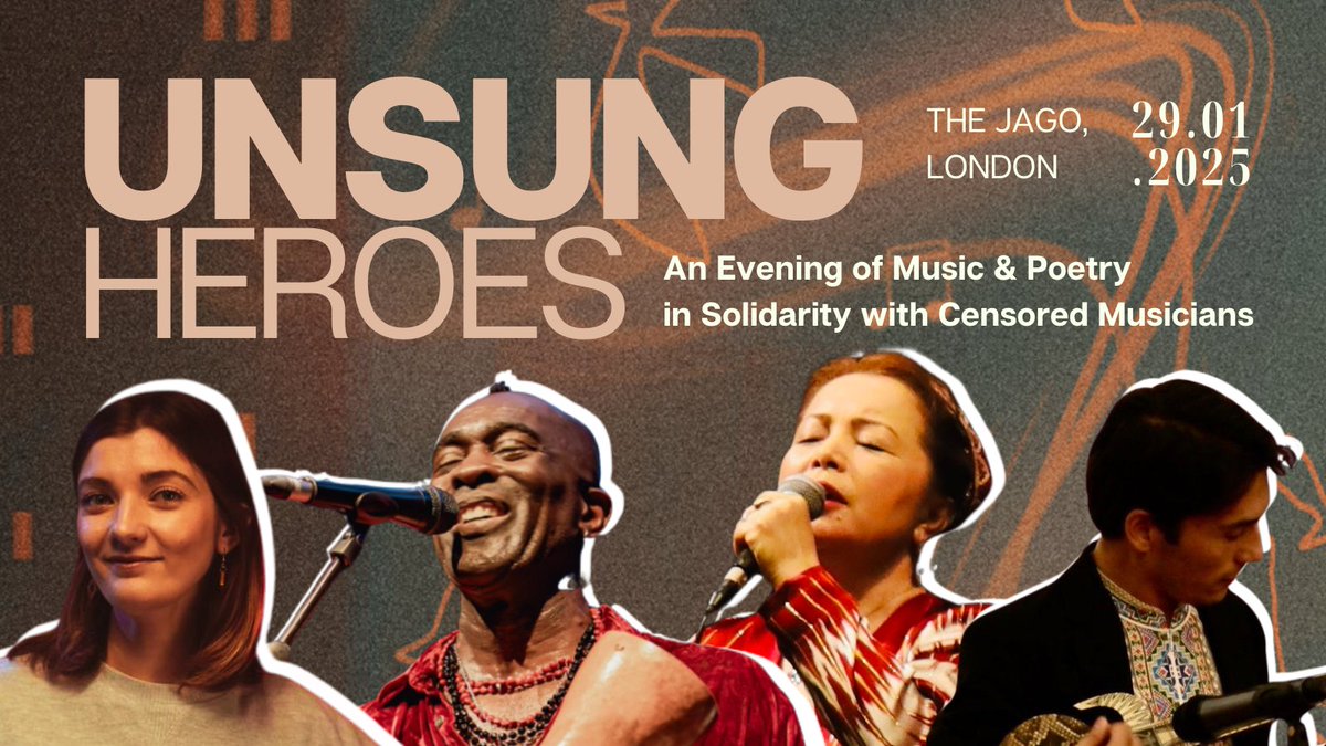 Index on Censorship (@indexcensorship) on Twitter photo Just a few days to go! Join us at <a href="/thejagodalston/">The Jago</a> on Wednesday for Unsung Heroes. With performances by award-winning percussionist <a href="/solaakingbola/">Sola Akingbola</a>, and the Eegun Rhapsodies, <a href="/MahmutRahima/">Rahima Mahmut</a> & Shohret Nur and <a href="/KomarHanna/">Hanna Komar</a>. Plus a surprise speaker! Tickets: eventbrite.co.uk/e/unsung-heroe… Just a few days to go! Join us at <a href="/thejagodalston/">The Jago</a> on Wednesday for Unsung Heroes. With performances by award-winning percussionist <a href="/solaakingbola/">Sola Akingbola</a>, and the Eegun Rhapsodies, <a href="/MahmutRahima/">Rahima Mahmut</a> & Shohret Nur and <a href="/KomarHanna/">Hanna Komar</a>. Plus a surprise speaker! Tickets: eventbrite.co.uk/e/unsung-heroe…