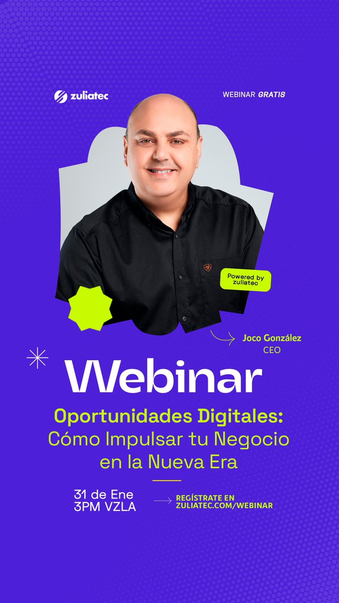 Este viernes tenemos uno de nuestros webinars, regístrate gratis aquí zuliatec.com/webinar