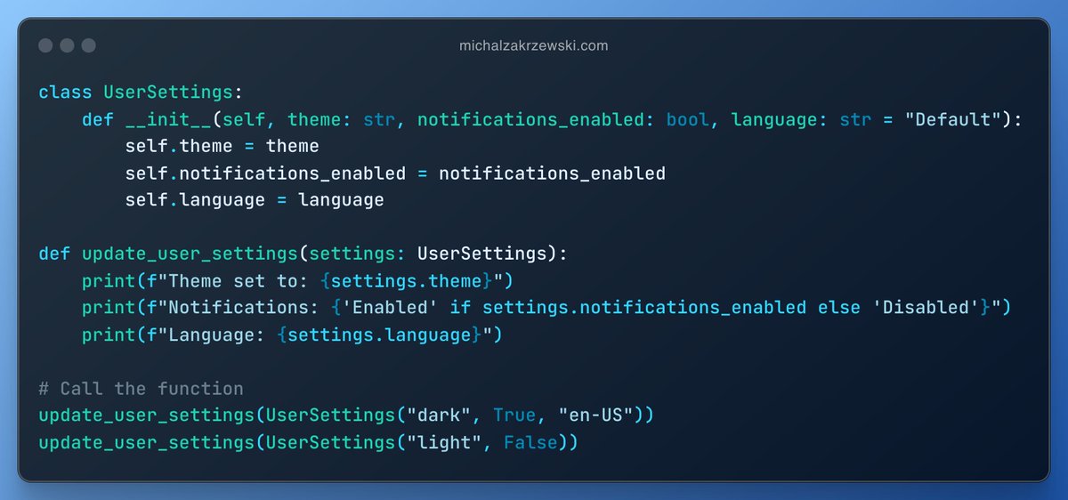 the_mzakrzewski's tweet image. I advise choosing a class rather than a lengthy list of parameters in a function.

It makes the code more readable and maintainable.

#CodingTips #ProgrammingBestPractices