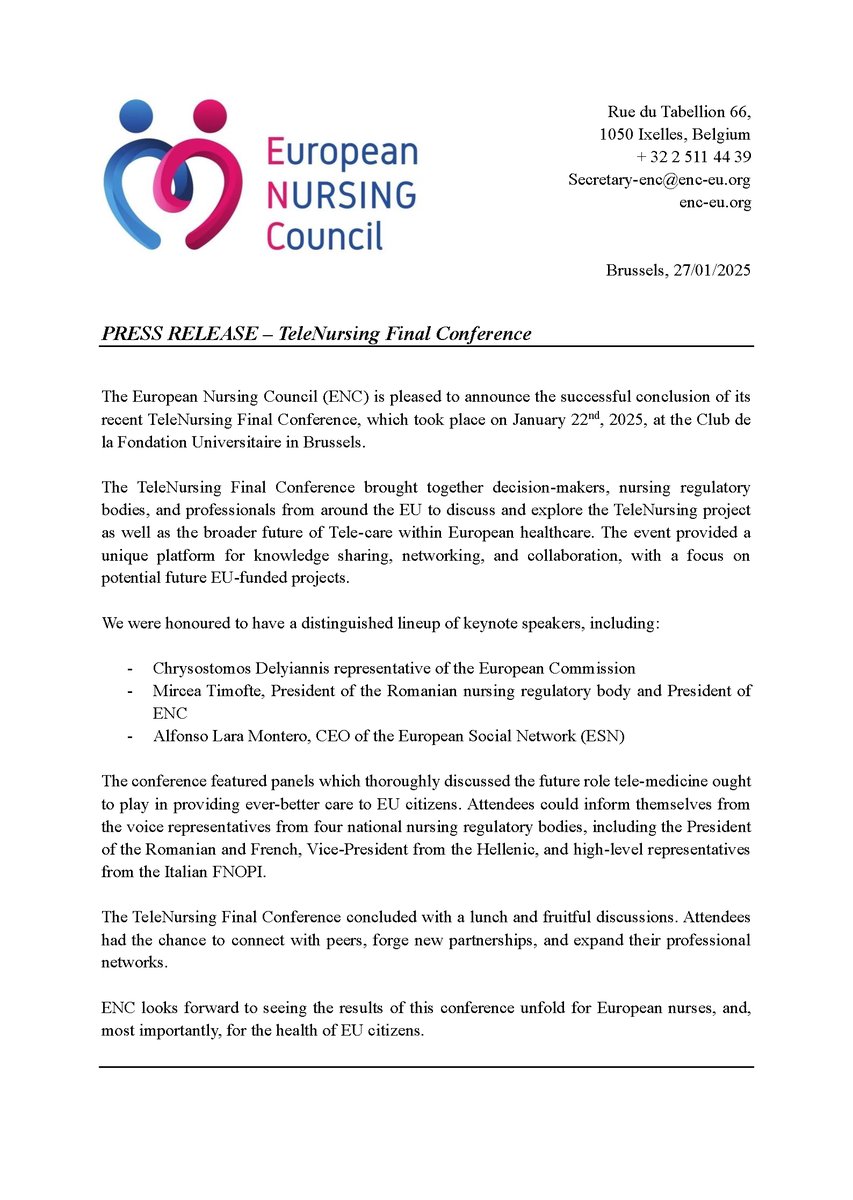 Please find below a press release from our organization regarding the recent TeleNursing Final Conference: