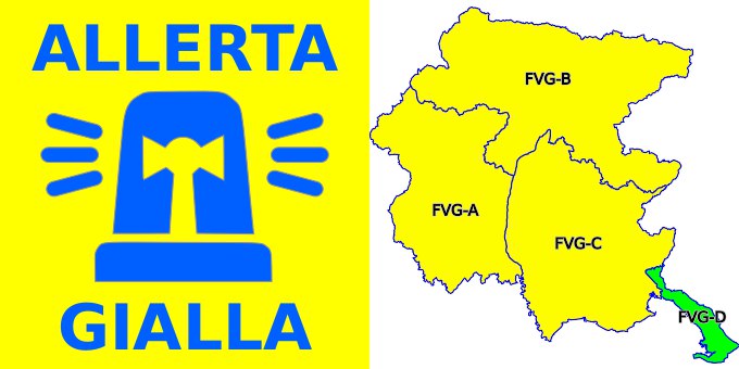#AllertameteoFVG - ALLERTA REGIONALE 1/25
DA 21 DEL 27/1 A 24 DEL 28/1 ALLERTA GIALLA IDROGEOLOGICO SU FVG-A, FVG-B ED FVG-C, GIALLA SU FVG-C PER RISCHIO IDRAULICO E RISCHIO IDRAULICO COSTIERO PER ACQUA ALTA E MAREGGIATE NELLA MATTINA DI DOMANI 28/1
Info: bit.ly/3lcJsoh