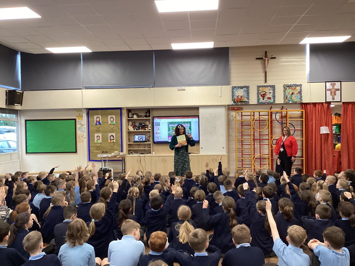 Year6MissW's tweet photo. Kicking off storytelling week with an author visit and a visit from Mrs Flynn to read us a story! 📖📚 #ourladysenglish https://t.co/K3ldPXQnVj