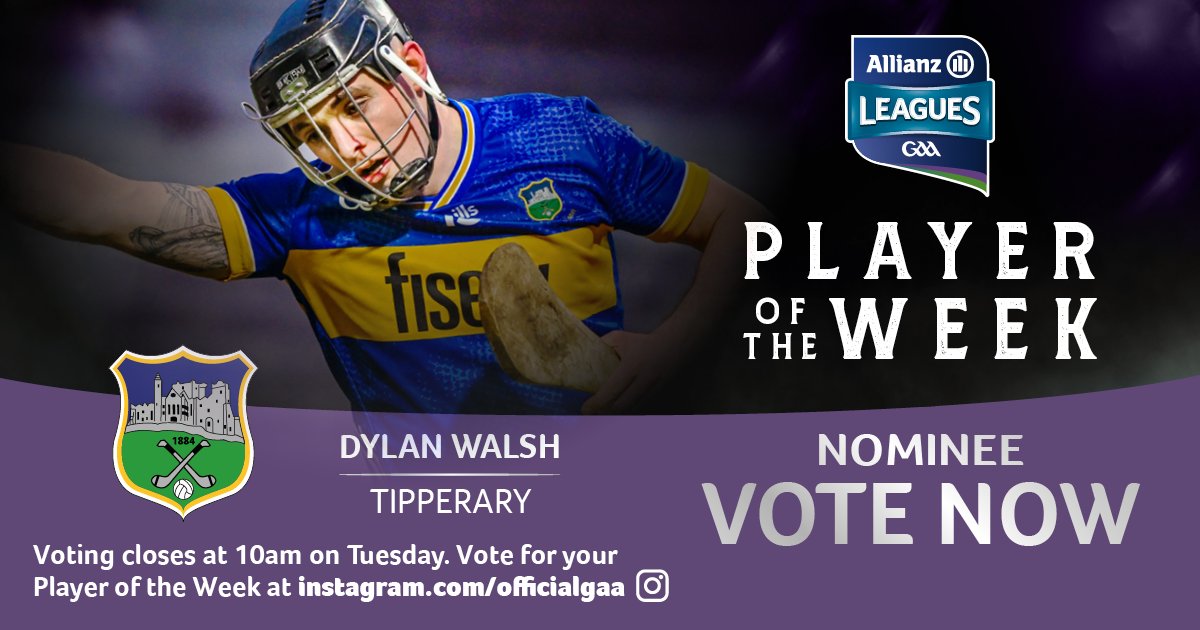 officialgaa's tweet photo. Dylan Walsh announced himself in style on his #AllianzLeagues debut for @TipperaryGAA. The Ballingarry corner-forward netted 1-3 from play and created several other chances, showcasing his exciting potential! https://t.co/0JwMtOI1TF
