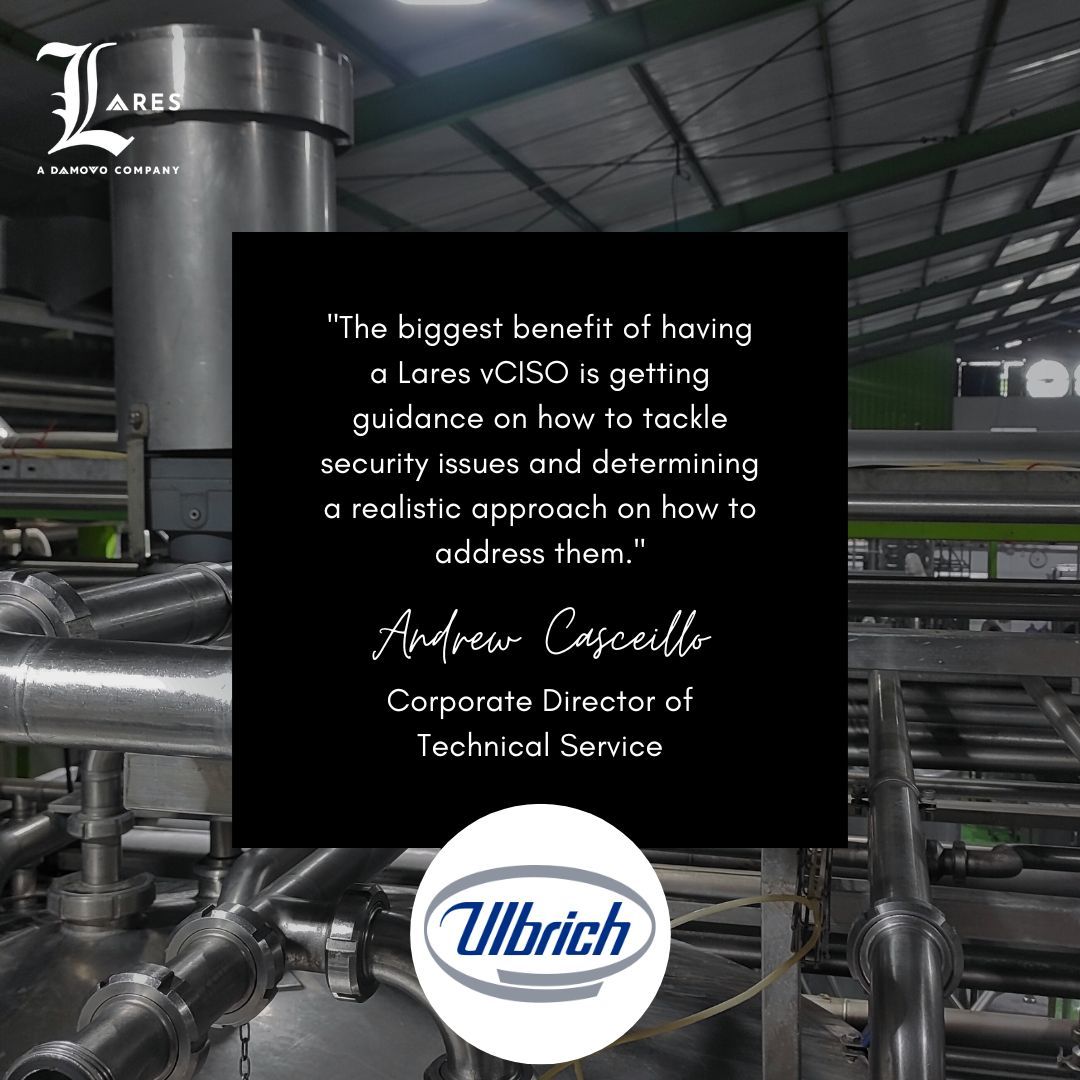 "𝗧𝗵𝗲 biggest benefit of working with 𝗟𝗮𝗿𝗲𝘀 vCISO is getting guidance on how to tackle security issues and determining a realistic approach on how to address them." 

💡 Ready to see the difference? Partner with 𝗟𝗮𝗿𝗲𝘀.