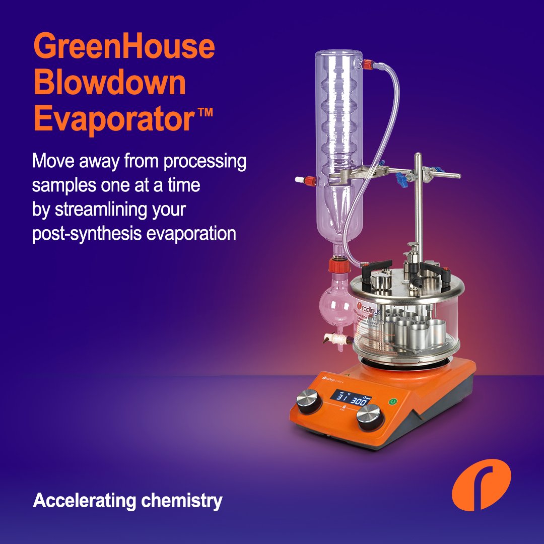 Radleys's tweet image. Move away from processing samples one at a time by streamlining your post-synthesis evaporation. Perform parallel evaporation of samples in either 8 or 24 vials, tubes or microtiter plates: radleys.com/range/greenhou…

#DrugDiscovery #Distillation #ParallelEvaporation #Realtimechem