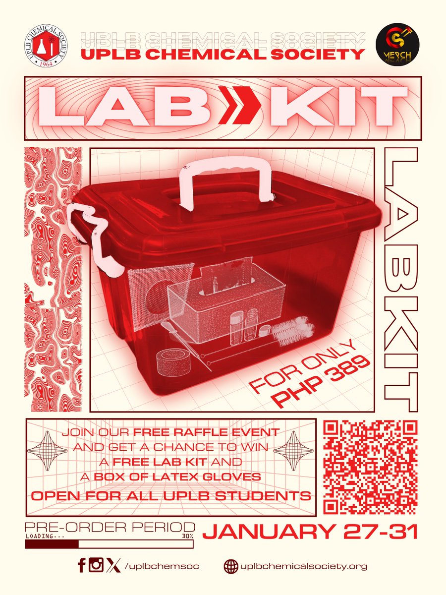UPLBChemSoc's tweet photo. Taking CHEM 18.1 or 40.1 class this semester? 🧐

Gear up for your lab classes with the 𝗖𝗵𝗲𝗺𝗶𝘀𝘁𝗿𝘆 𝗟𝗮𝗯 𝗞𝗶𝘁 🧰 brought to you by the UPLB Chemical Society!

📢 𝗣𝗿𝗲-𝗼𝗿𝗱𝗲𝗿 𝗻𝗼𝘄 and skip the stress!
👉 https://t.co/sA5Ic9pCvI https://t.co/DVq5xBr36Z