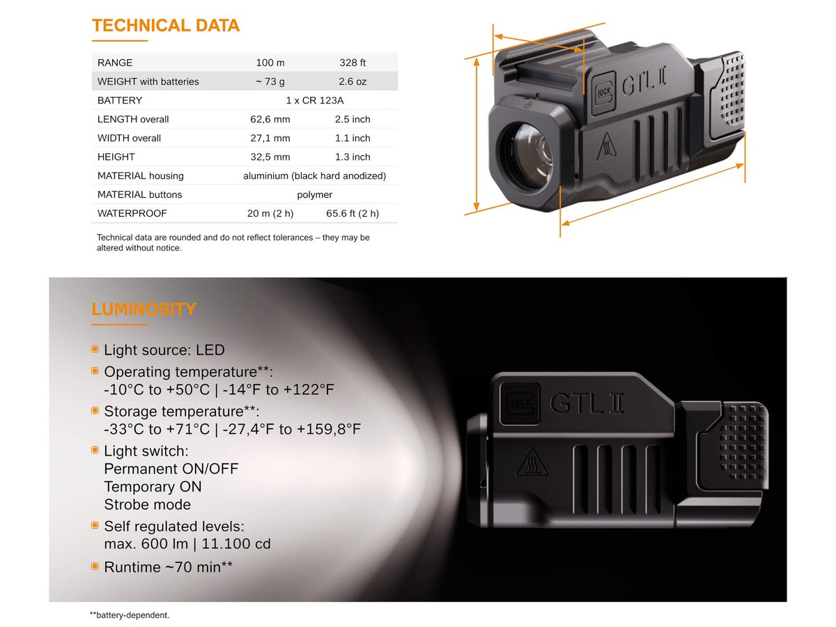 MILSPEC_CONCEPT's tweet photo. 新製品💫
プレオーダー受付ℹ️
GLOCK タクティカルライト GTL2 LEDライトモジュール

レンジ：100ｍ
輝度：600ルーメン
寸法：62.6 x 27.1 x 32.5 ｍｍ
材質：ハウジング/アルミニウム (Black hard anodized)、ボタン/ポリマー
防水：20ｍ (2h)
CR123A電池*1本使用（別売）

予定価格:28,380円(税込)
数が少ない予感…
ご予約は店頭、またはDMやLINEにて👍

#MILSPECCONCEPT
#グロック
#宮崎ミリタリー
#宮崎エアガン
#宮崎サバゲー