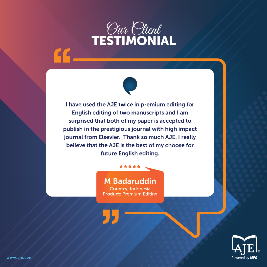 Here’s a success story straight from our client, M. Badaruddin! Thanks to our English editing services, his paper was accepted by a high-impact journal. 

#Testimonial #ClientLove #SuccessStory