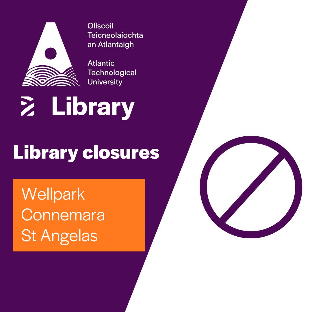 library_atu's tweet photo. Our Wellpark, Connemara, and St Angelas libraries are closed today, Monday, January 27th following Storm Éowyn. We will update as this changes. 
#ATULibrary https://t.co/StYQxSeys7