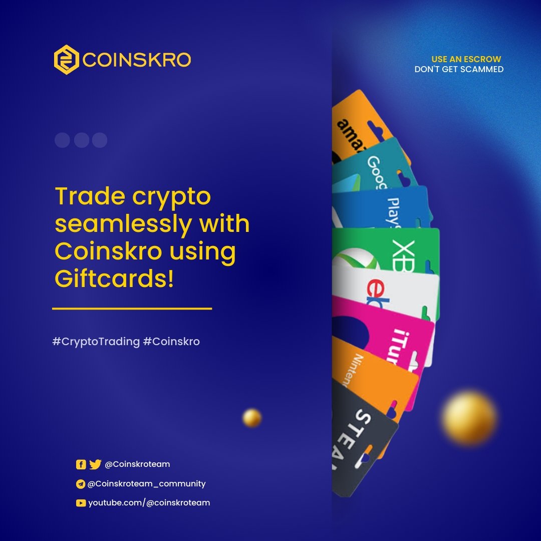Coinskroteam's tweet photo. 🛒 GIFT CARD TO CRYPTO 🛒
Convert your unused gift cards into crypto on our P2P Marketplace. Visit the P2P section of Coinskro to start trading now!
#GiftCardToCrypto #P2PMarketplace #CryptoTrading https://t.co/LaEPve69IX