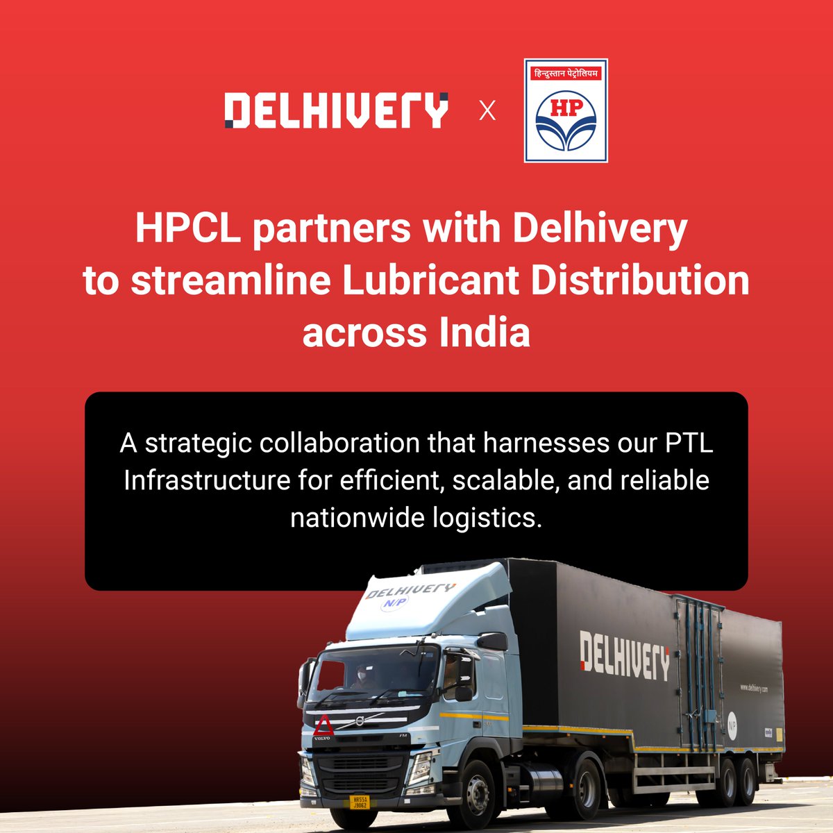 delhivery's tweet photo. 🚛 @HPCL partners with @delhivery to streamline the distribution of lubricants across India, leveraging Delhivery’s PTL infrastructure for scalable, efficient, and reliable delivery. This collaboration will enhance supply chain efficiency and ensure timely, cost-effective service nationwide.

Here’s to a new milestone in logistics!

Read more: https://t.co/RmIjPS3whw

#HPCL #Delhivery #Logistics #SupplyChain #PTL
@hpcllubricants @CNBCTV18News