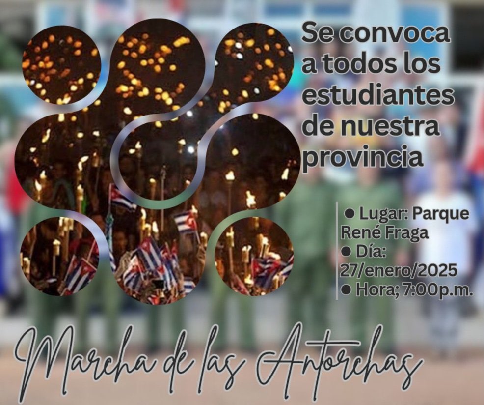 matanzas_ujc's tweet photo. 🌃🇨🇺 || Te esperamos a las 7:00p.m. ⏰ para marchar en honor al legado de nuestro ápostol ✒️ y con la convicción de #SoyAntimperialista ✊.

#FEEMMatancera #UJCCuba #MatancerosEnVictoria https://t.co/xGkLTcau53