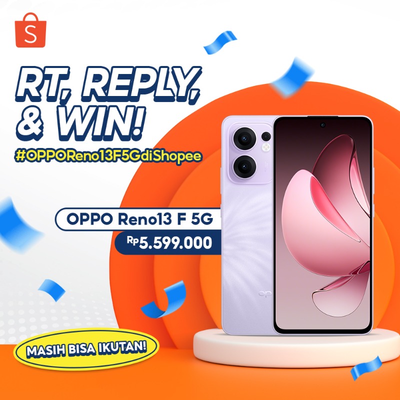 ShopeeID's tweet photo. ✨ GIVEAWAY OPPO RENO13 F 5G ✨

Masih ada kesempatan buat dapetin OPPO RENO13 F 5G senilai 5JT++ nih! Mau?

Caranya:

- FOLLOW @ShopeeID
- RT tweet 
- Klik banner
- REPLY "OPPO Reno13 SmoothLegend, Go like Pro #OPPOReno13F5GdiShopee"

Good luck!