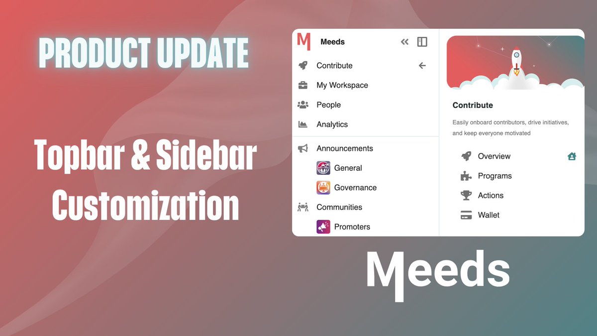 🚀 New Product Update Alert! 🌟

Fully personalize your navigation in Meeds with the all-new Topbar &amp; Sidebar Customization! 🎛️

Admins get powerful tools to tailor the experience, and users enjoy seamless navigation.

📖 Read more: medium.com/meeds-dao/full…

#MeedsDAO