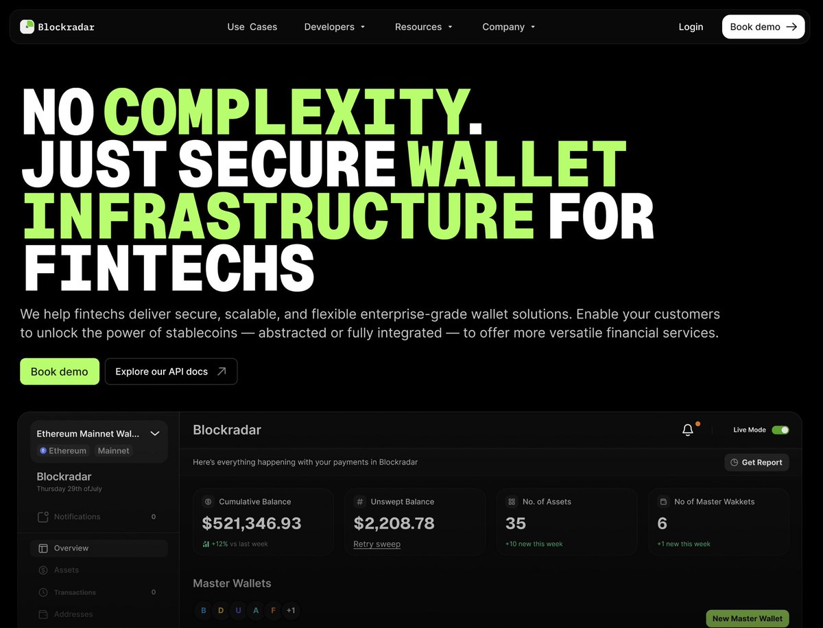 if you’re a fintech looking to leverage blockchain for payments, remittances, and cross-border transactions, <a href="/BlockradarHQ/">Blockradar</a> has you covered. our stablecoin wallet infrastructure lets you integrate blockchain without worrying about the complexity 

Book demo: